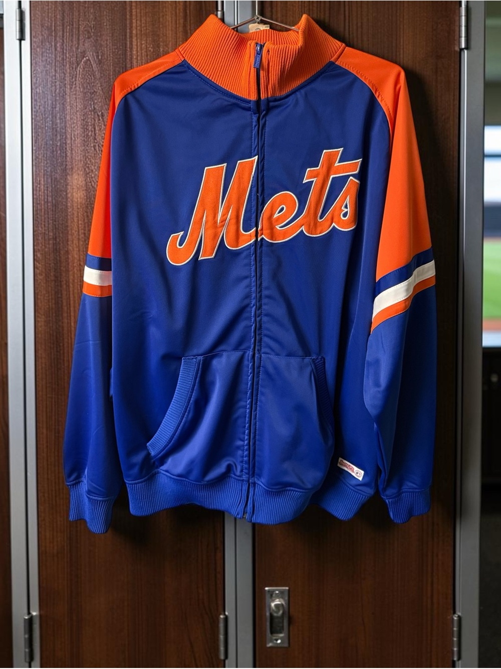 Stitches Blue & Orange Mets Script Bomber Jacket